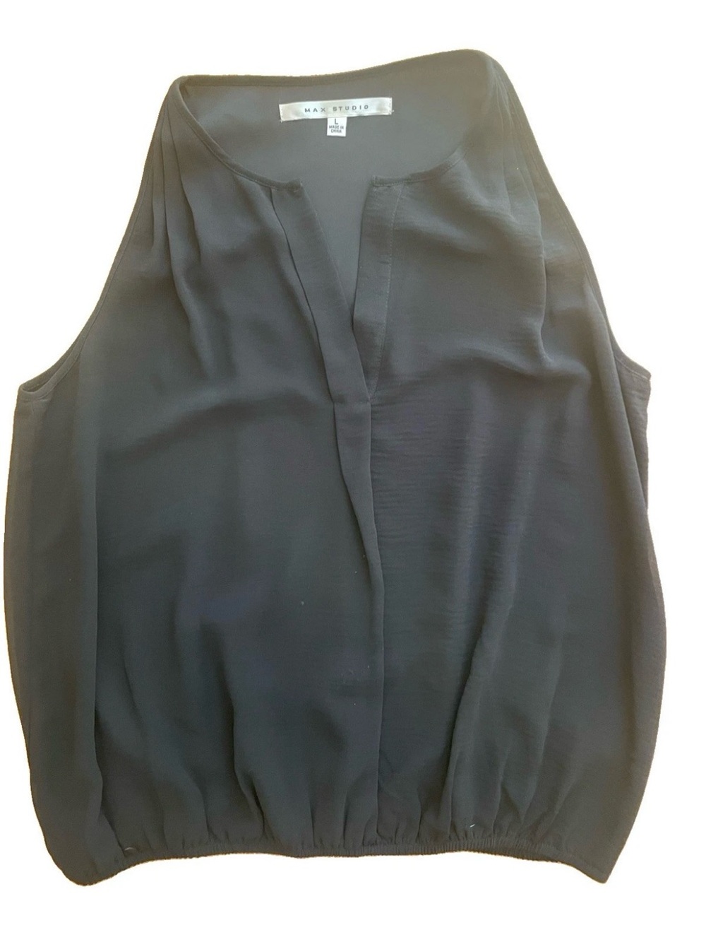Max Studio Black Sleeveless Split-Neck Blouson Camisole